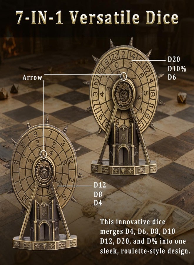 EZUO DND Ferris Wheel Spinner Metal Dice, Rotating Dice Set for Role Playing Gaming with Box, Polyhedral Dice with 3D Relief Design, for Dungeons and Dragons and Tabletop Games (Bronze) - Image 3